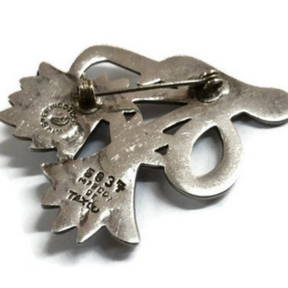 Vintage Margot De Taxco Silver Enameled Flower Pin / Brooch - Picture 5 of 5